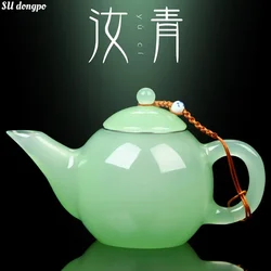 Ru Qing Jade Porcelain Teapot Glass Single Brewing Teapot with Stainless Steel Tea Filter Household Green High-end Tea Set