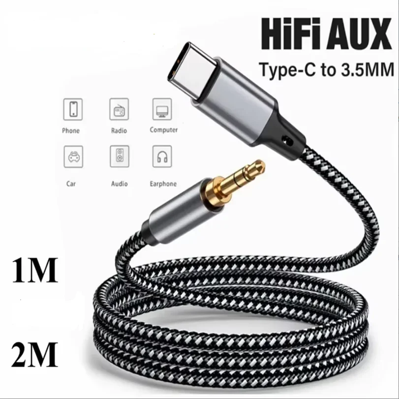 Vergoldetes USB-Typ-C-auf-3,5-mm-TRRS-4-Pol-Aux-Kabel für iPhone 15, Samsung Kopfhörer, Auto-HiFi-Stereo-Musik-Audio-Klinkenanschluss