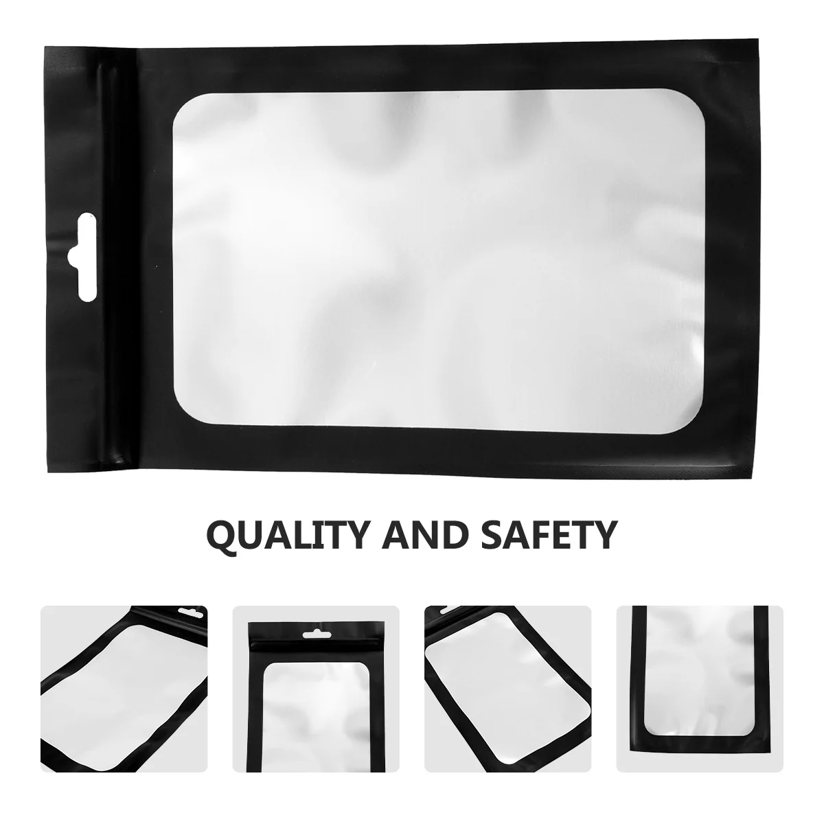 

1Set Self Sealing Aluminum Foil Window Closing Bag Black 12x20cm Flat Pouch Food Storage Snack Packing Hanging Hole for Home