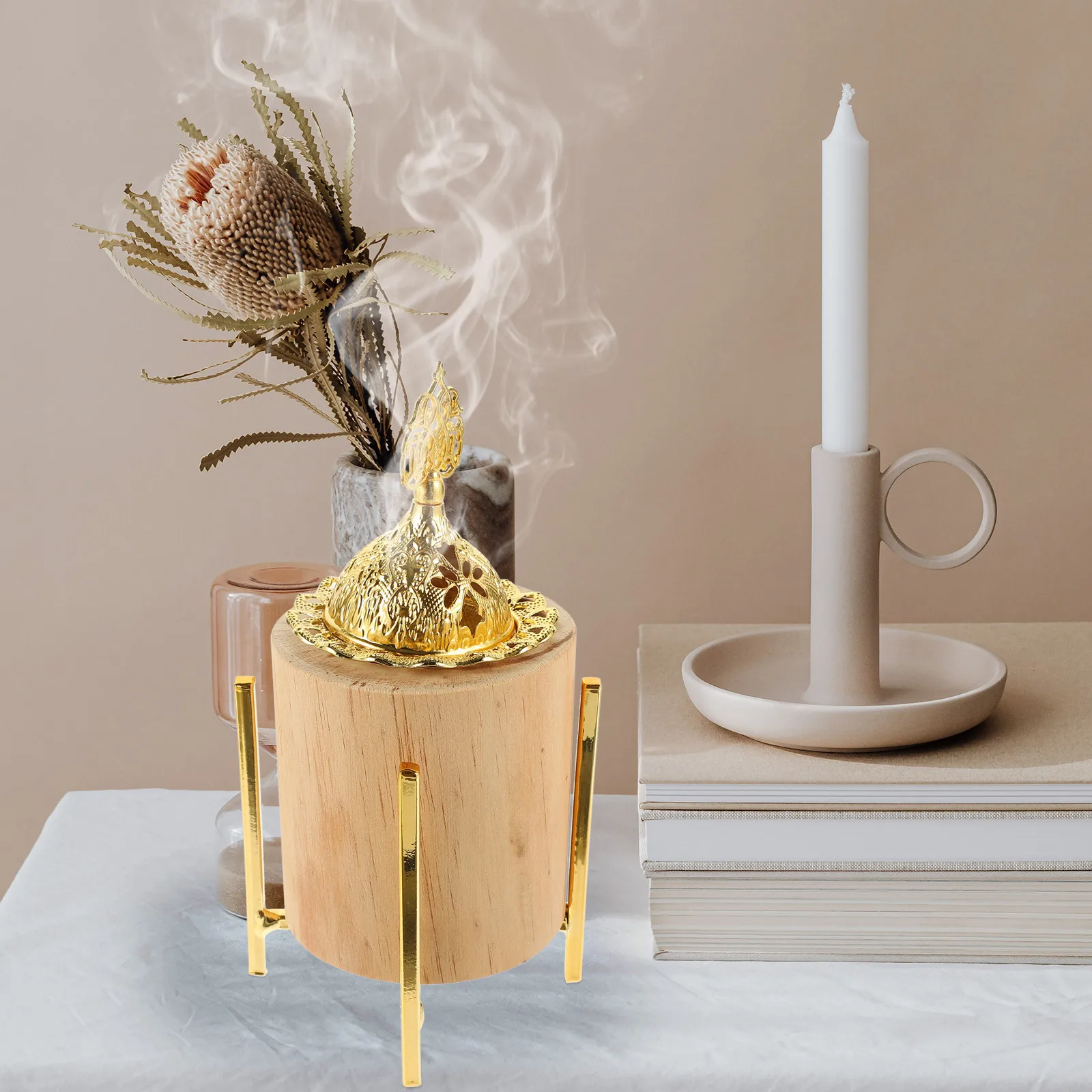 

Middle Eastern Incense Burner Holder Retro Round Metal for Sticks Desktop nament Practical Aromatherapy Stove Meditation