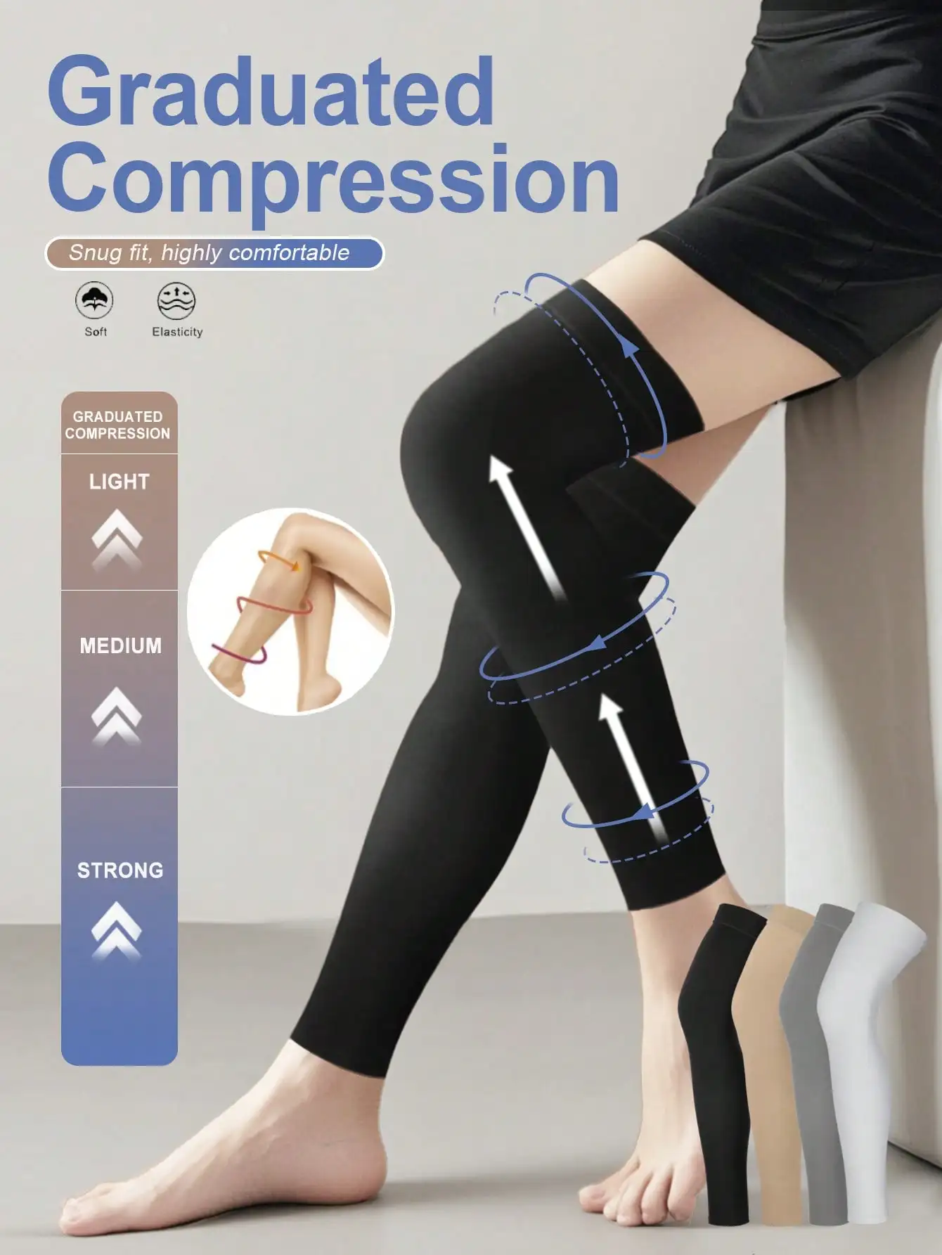 

20-30 MmHg Compression Leg Sleeves, Unisex Leg Shaping Elastic Support Anti-Slip Travel Yoga Leg Warmers, Y2K, Comfortable