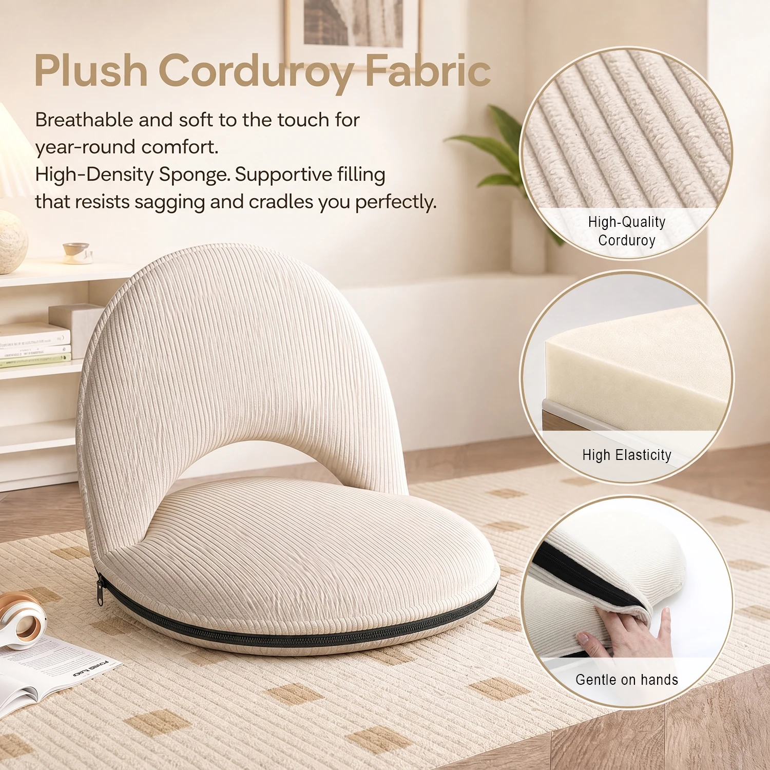 Foldable Backrest Tatami Lounger for Sitting & Sleeping Folding Floor Chair with Back Support, 5 Adjustable Position, Padded Sleeper Bed,Couch Recliner,Floor Gaming Chair for Adults Gaming,Reading,Meditating on Living Room,Bedroom,Outdoor