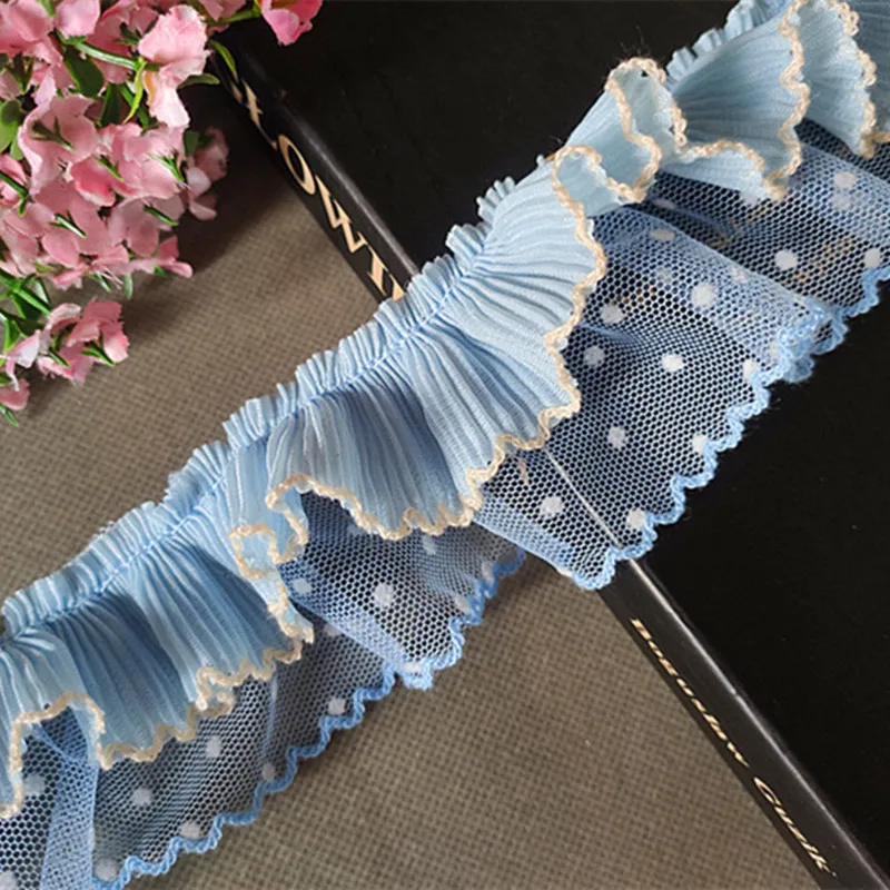 Sky blue toothpick pleated chiffon curly lace DIY clothing home textile evening dress children skirt trimming sewing accessories