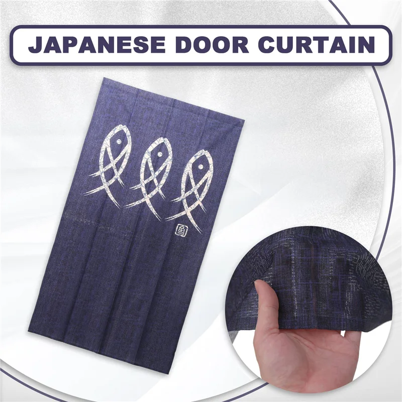 A01F-ستارة المدخل نورين اليابانية الطابع القديم نسيج الأسماك للديكور المنزل الأزرق 33X59 بوصة