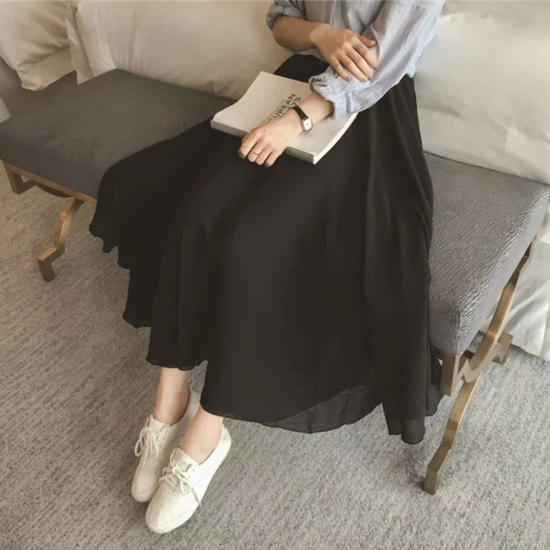 

Skirts Women Pure Simple High Waist Fashion Holiday Ankle Length Aesthetic Korean Style Elegant Sweet Girls Spring Summer Baggy