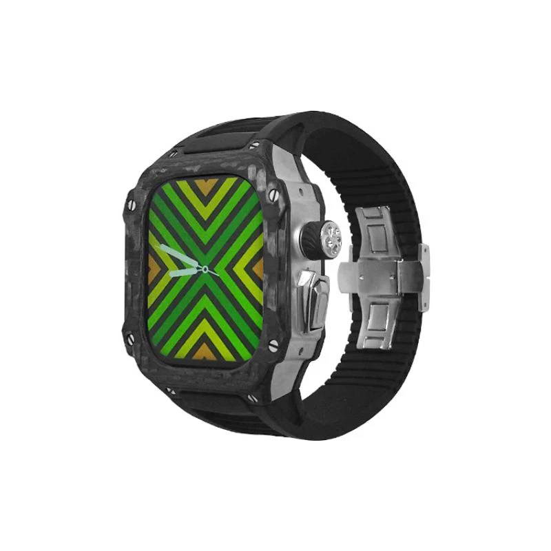 Flúor Rubber Strap para Apple Watch, Metal Case, Aceitar Personalizado, Luxo