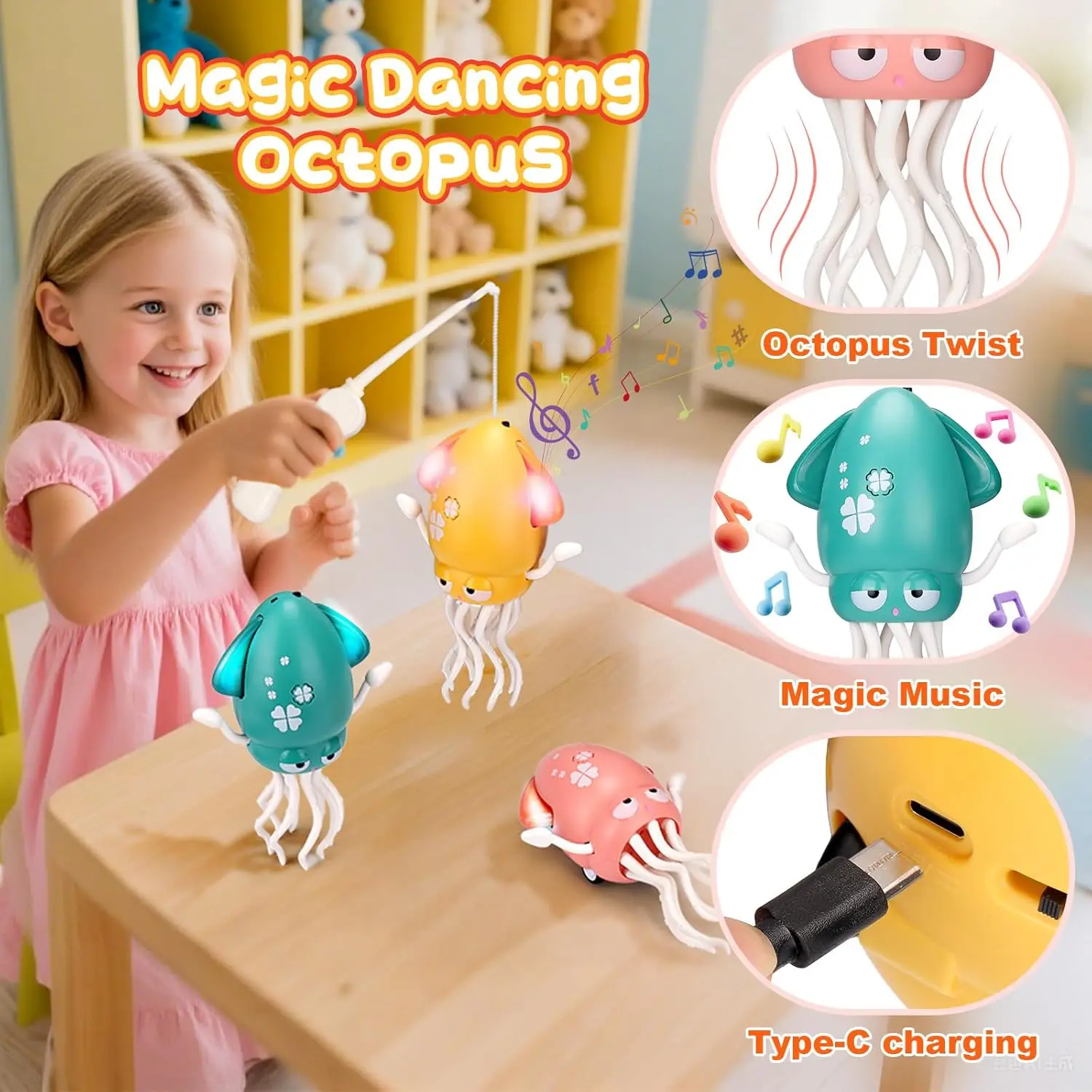 Dancing Octopus Electric Magic Crawling Octopus with LED Light Show & Music Demonic Dancing Music Squid Toy  Interactive Gift
