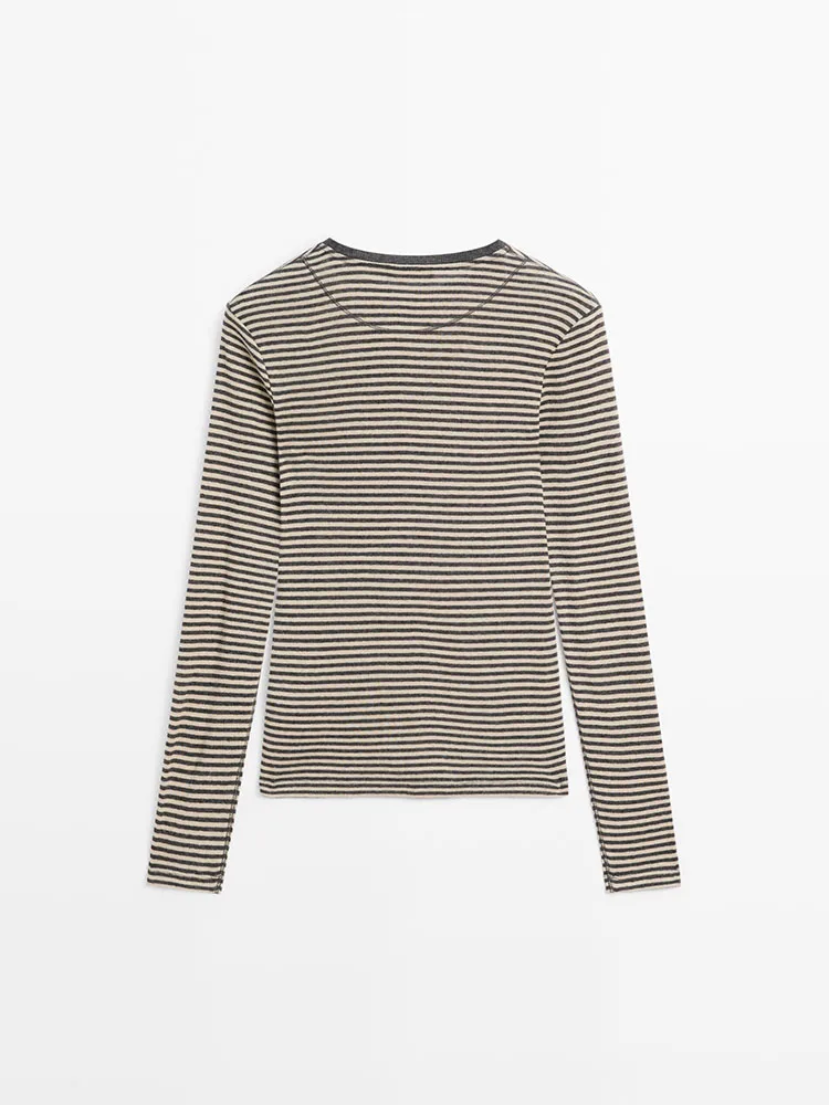 

Новая зимняя женская облегающая трикотажная футболка с круглым вырезом и полосками, модный китайский этнический сценический костюм