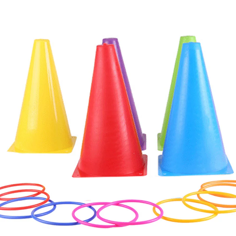 Lanzamiento de círculos de plástico, cubo de obstáculos de cono, fiesta, patio trasero, juego de lanzamiento de anillos para niños, juguete interactivo para padres e hijos al aire libre