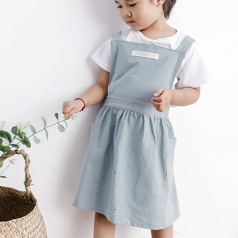 New Fashion Solid Color Cotton and Linen Kids Apron Parent-child Fashion and Comfortable Kids Anti-fouling Apron KitchenSupplies