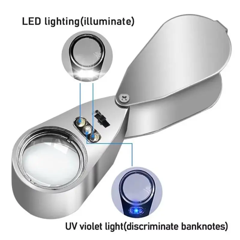 30X 40X Jewelers Loupe LED UV Light Professional Grade Foldable Pocket Magnifier for Jewelry Appraisers Daily Use