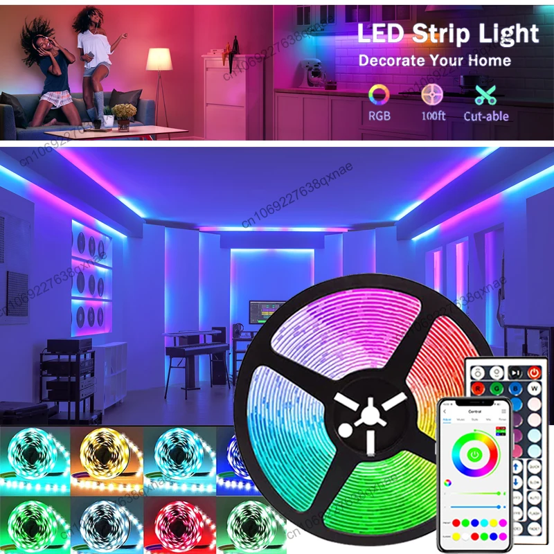 شريط مصابيح LED 1-5 متر 10 متر 15 متر 20 متر 30 متر لتزيين الغرفة 5050 شريط RGB أضواء الجليد بلوتوث عن بعد 2023 التلفزيون الخلفية Led أضواء