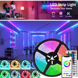 LED Strip Lights 1-5m 10m 15m 20m 30m for Room Decoration 5050 RGB Tape Ice Lights Bluetooth Remote 2023 TV Backlight Led Lights