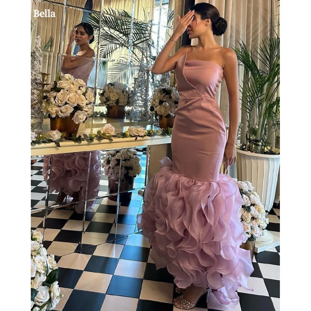 

Bella Customize Pink Mermaid Strapless Sleeveless vestidos de fiesta Four-Way Stretch Party Dresses Ankle-Length Prom Dress 2024