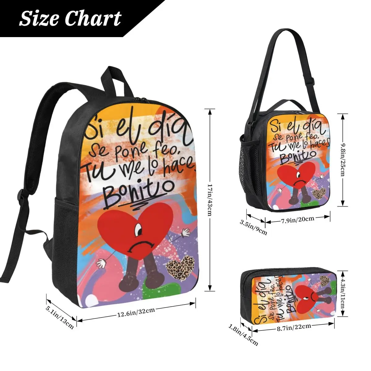 3Pcs Debi Tirar Mas Fotos DTMF Bads Bunnys Music Tour Accessories Backpack Set for Kids Pencil Boxes Bookbag Sets with Lunch Box