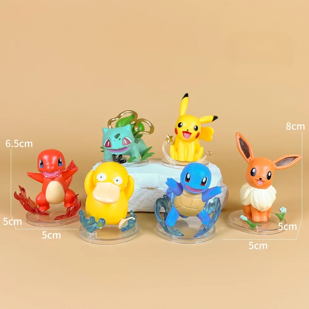 Figuras de acción de Pokémon para niños, 6 piezas, 8cm, Pika, Charmander, Bulbasaur, Squirtle, Charizard, Psyduck, juguetes de colección, regalo