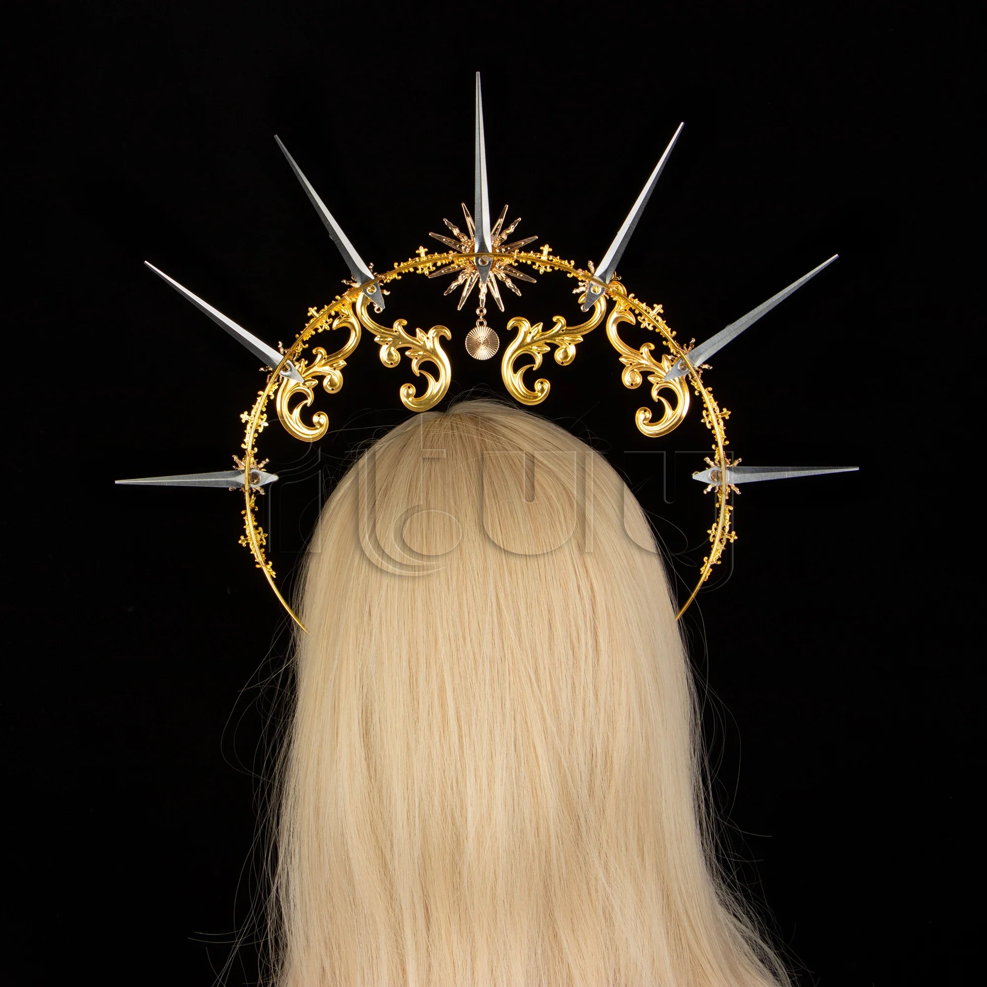 Göttin Gold Spike Halo Kopfschmuck Gothic Lolita Mädchen Cosplay Sonne Krone Halskette Stirnband Hochzeit Braut Party Zubehör