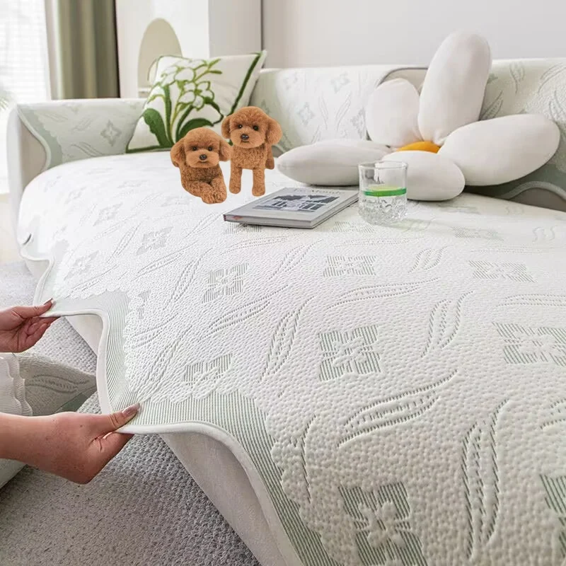 

Ice Silk Couch Sofa Cover Lace Edged Seat Cushion Pad Jacquard Floral Plants Tatami Floor Mat Recliner Armchair Sofa Slipcovers