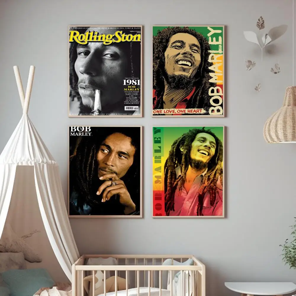 Bob Marley plakat Anime plakaty samoprzylepne białe naklejki DIY do pokoju Bar Cafe Kawaii wystrój pokoju