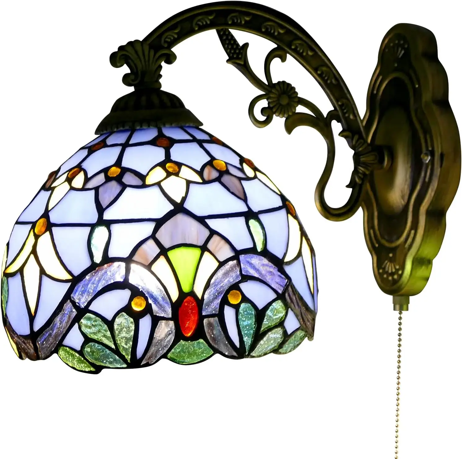 

Настенные светильники в стиле барокко с синим витражным плафоном для лестницы