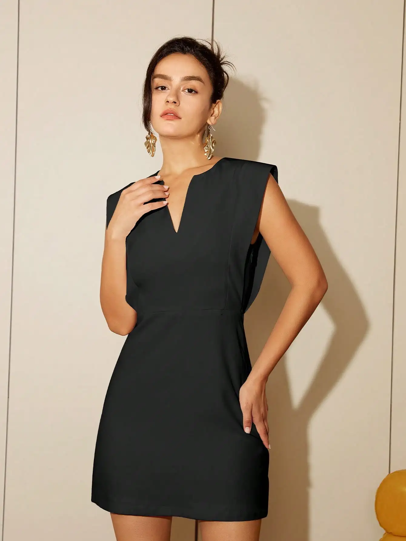 AEL Woman Fashion New Casual Elegant High Waist Sleeveless A Line Dress Solid Notched Neckline Dress