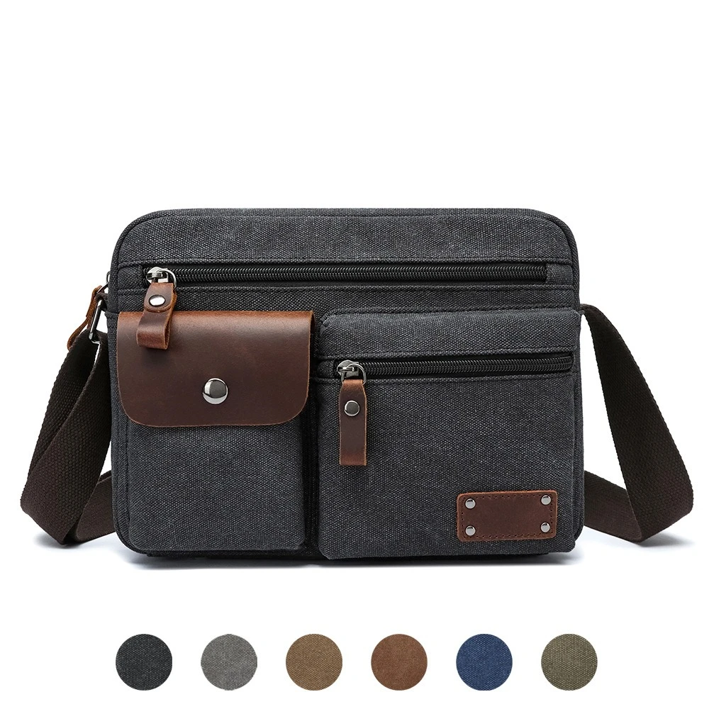 

Nesitu Vintage Casual Black Coffee Khaki Blue Grey Durable Crazy Horse Leather Canvas Women Men Shoulder Messenger Bag M6239