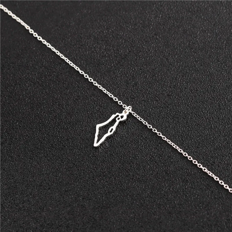 قلادة على شكل خريطة إسرائيلية صغيرة من الفولاذ المقاوم للصدأ بلد إسرائيلي أرض يهودية عبرية ساحرة على شكل سلسلة طوق للنساء