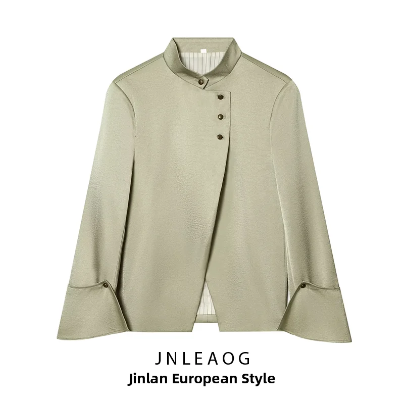 JNLEAOG Women's Decorative Half High Collar Layered Polyester Suit Jacket Summer New Style European Standard Long Sleeve