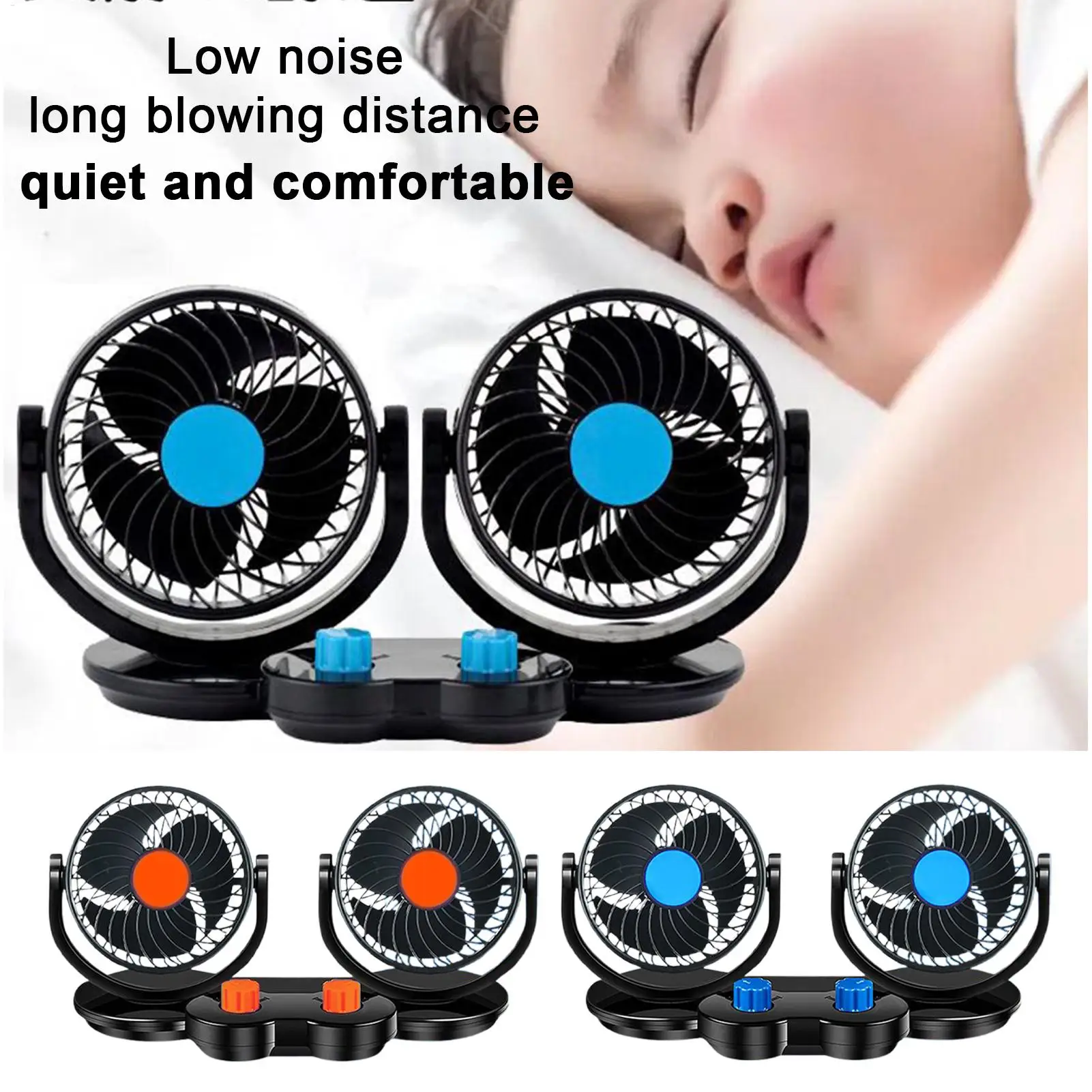 Portable Fan For Car Double-head 12V/24V Car Fans Automotive Auxiliary Parts For Boat Camping ATV Dashboard RV Marine Semi Van