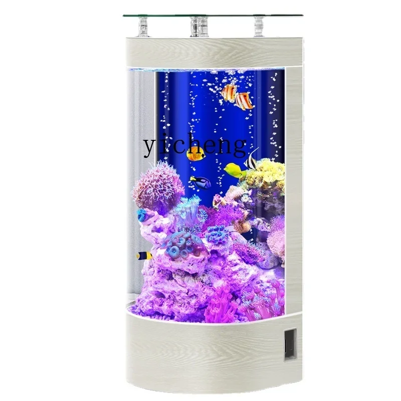 

ZK Semicircle Fish Tank Vertical Living Room Small Landscaping Change Water Glass Ecology beside TV Cabinet Aquarium