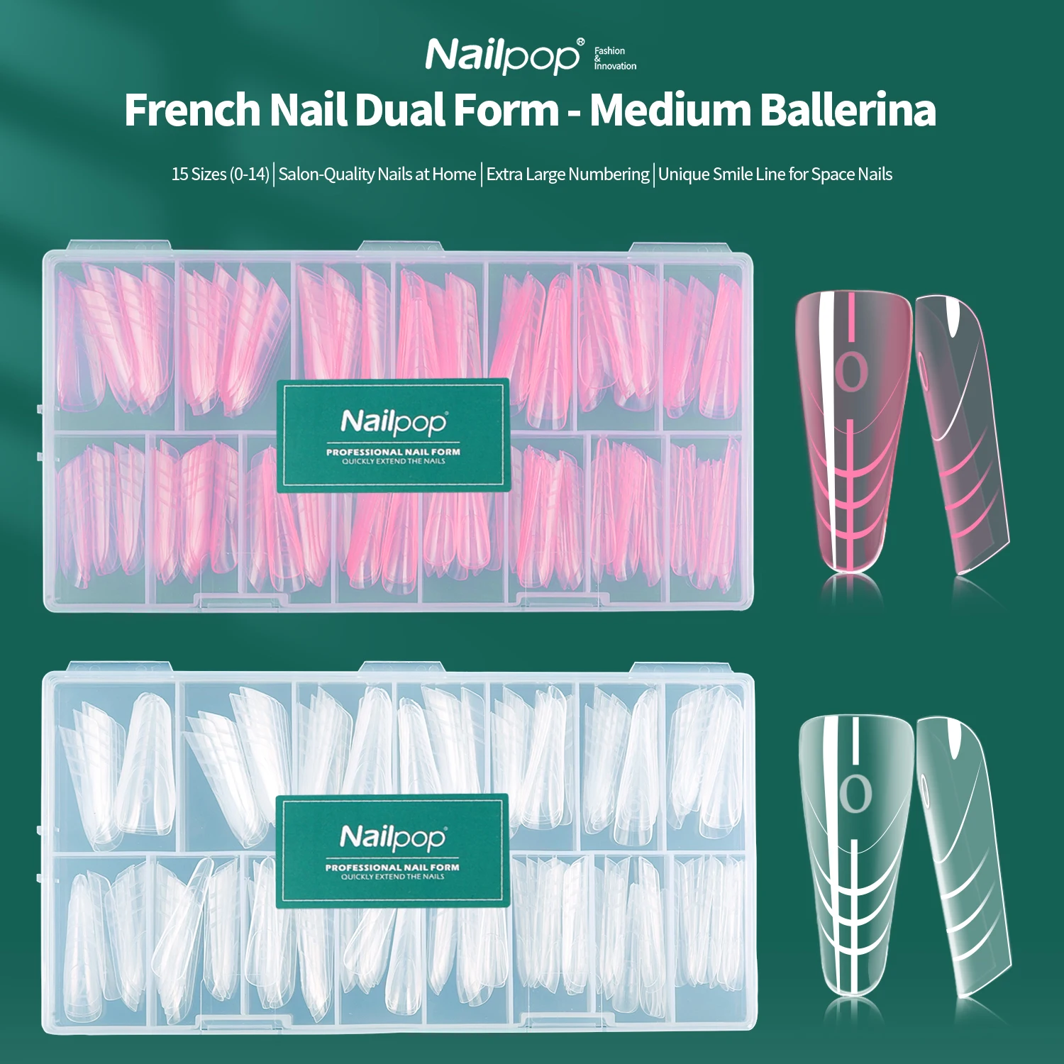 Nailpop French Nail Dual Form Ballerina Easy Nail Extension Clear Scale 150pcs Quick Building for Salon-Quality Nails at Home