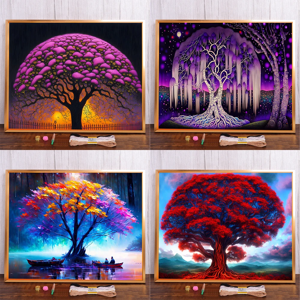 Fantasy Trees Landscape Cross-Stitch Complete Kit DIY Embroidery Needlework Handiwork Craft Painting Magic Promotions Different