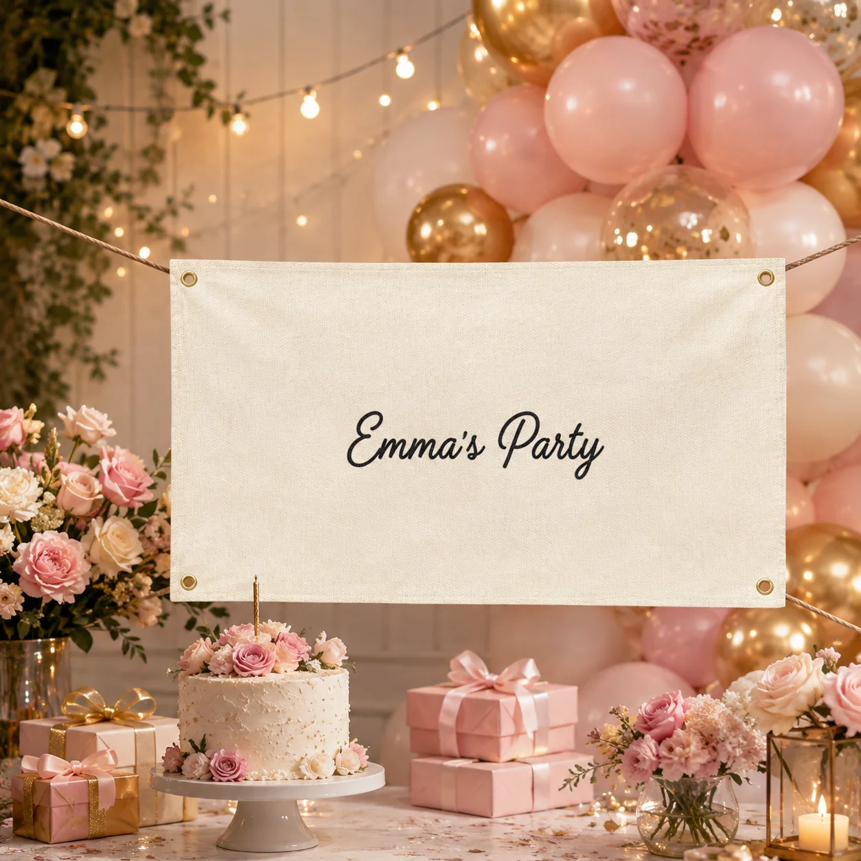 Custom Embroidered Birthday Guest Book Canvas Sign Personalized Polycotton Sign-In Banner with Gold Eyelets Party Keepsake Decor