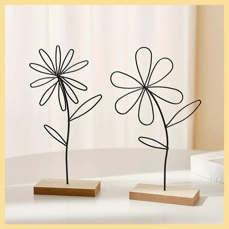 

Metal Flower Decorative Stand Flower Metal Black Wooden Base Home Decoration, Easy To Use Durable