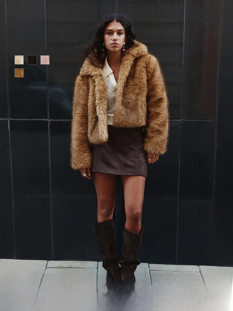 

H&M Women's Faux Fur Loose ort Coat Casual Sle Ultra ort Length Polyester Fiber 00% Simulation Leather Goods