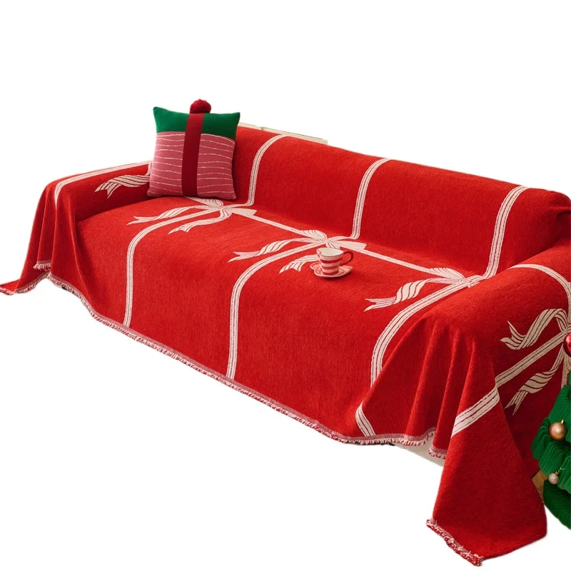 Chenier Christmas red sofa towel, one piece full cover sofa cushion cloth, high-end living room cover cloth