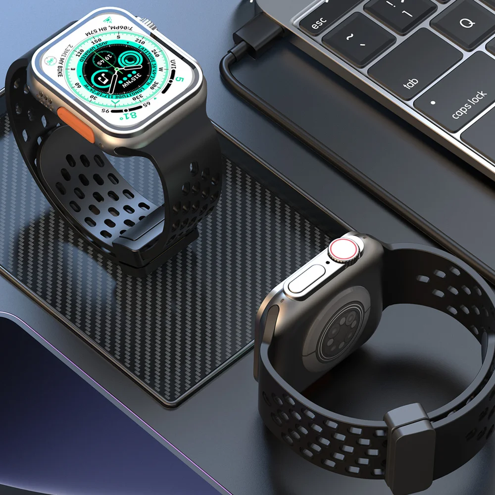 Correas de silicona para Apple watch, banda de 45mm, 44mm, 42mm, 38/40mm, 41mm, pulsera magnética para Apple Watch Ultra2, 49mm, 9, 8, SE, 7, 6, 5, 4