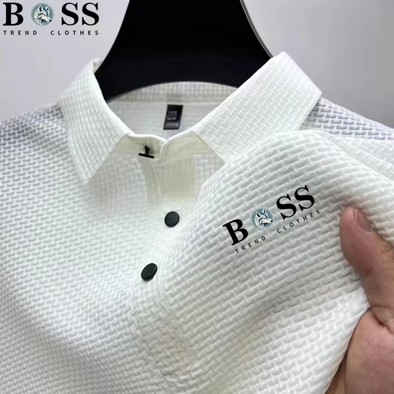 

New Summer Men's print Ice Cool Hollow Silk Lapel Knitted Polo Shirt Luxury Fashion Casual Comfortable Cool T-shirt Top