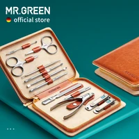 MR.GREEN-Juego de manicura 12 en 1, Kit de función completa, juegos de pedicura profesionales de acero inoxidable con estuche portátil de cuero, Idea de regalo