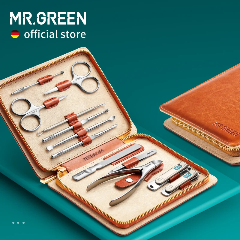 MR.GREEN Zestaw do manicure 12 w 1, w pełni funkcjonalny zestaw, profesjonalne zestawy do pedicure ze stali nierdzewnej ze skórzanym przenośnym etui, pomysł na prezent