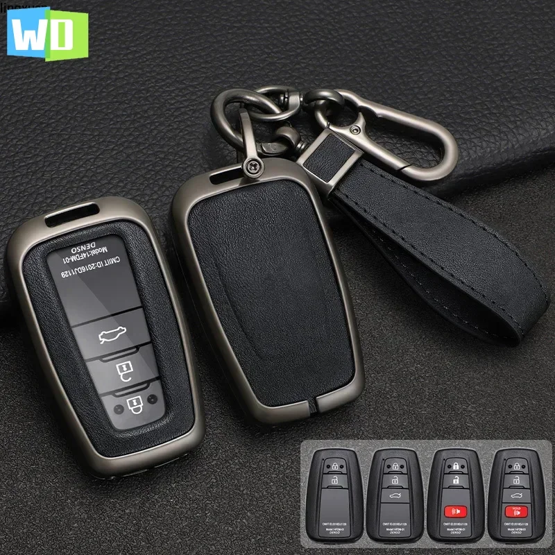 

Zinc Alloy + Leather Car Key Case For Toyota Corolla Hybrid 2021 Rav4 Land Cruiser Prado Camry Highlander Prius C-HR 2018+