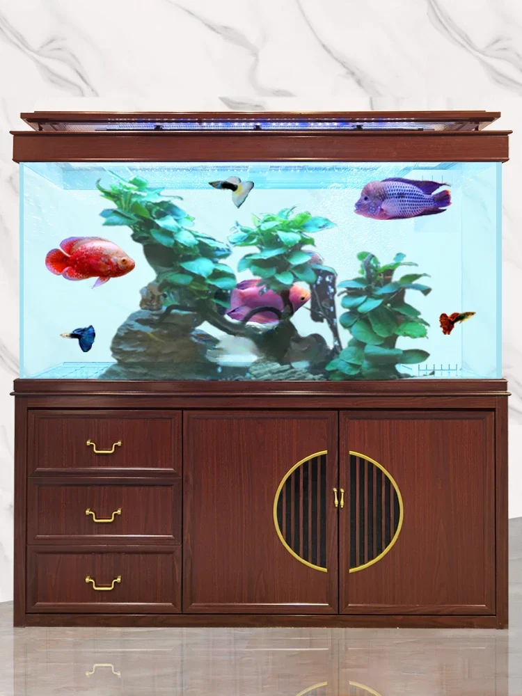 Super White Fish Tank Living Room Large Floor Change Water Office Chinese Screen Fish Globe Bottom Filter