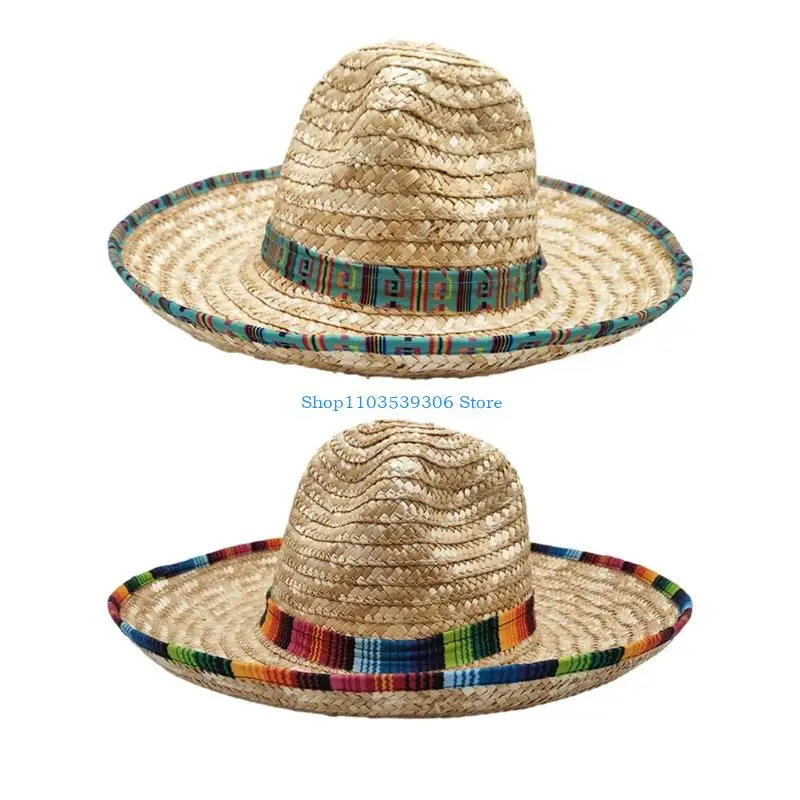 400A Natural Woven Straw Sombrero Hat Breathable Mexico Sun Hat For Festival Event