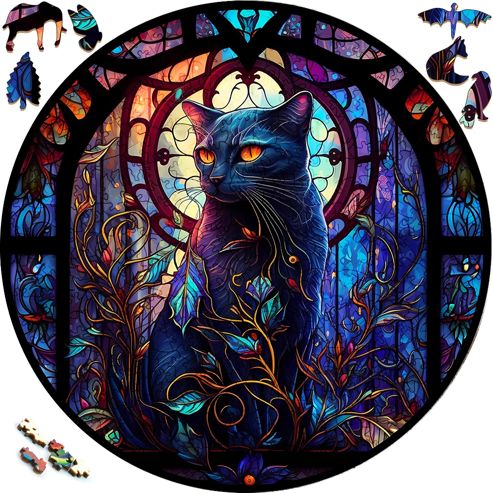 Mysterious Wooden Puzzle Gorgeous Cat Funny Toy Animal Wood Puzzles Smart Games Round Shaped Jigsaw Puzzle Best Gift For Adults