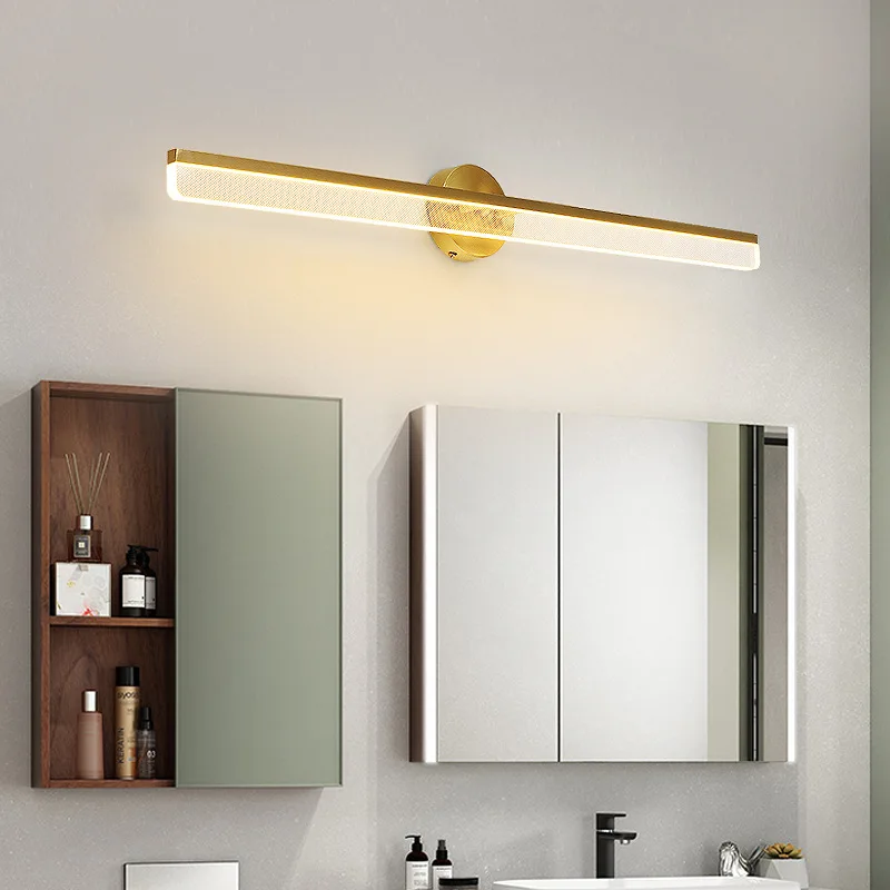American Creative Makeup Mirror Dresser LED Mirror Headlight All Copper Modern Simple Bathroom Bedroom Washstand Wall Lamp