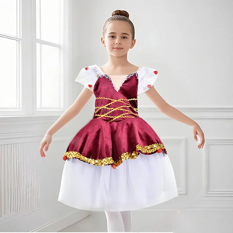 

Детская бальная одежда, балетное платье-пачка с блестками и цветами для девочек, платье-пачка для современного танца, юбка-пачка, сказочная пышная юбка, длинная марлевая S