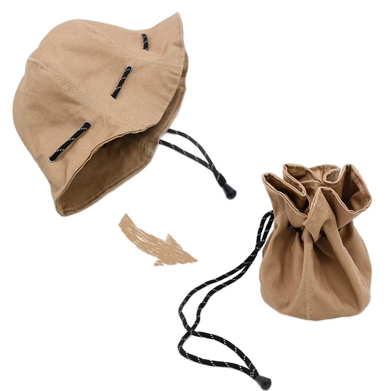 Outdoor Summer Foldable Fisherman Hat Bags Women  Sun Anti-UV Protection Drawstring Camping Hiking Caps  Panama Bucket Caps