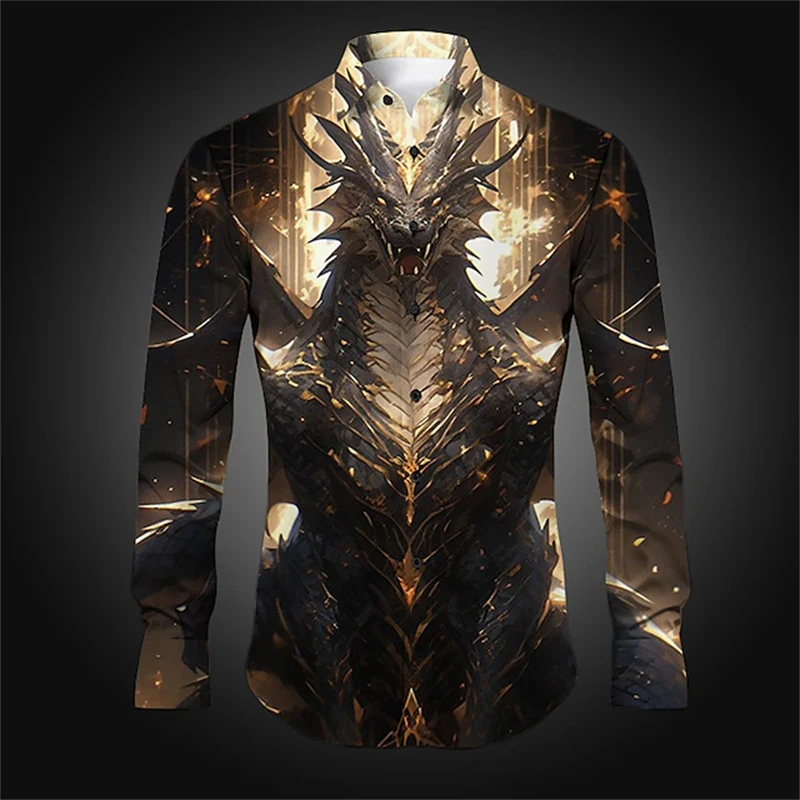 2026 Men's Fashion Long-sleeved Shirt New Fall Eagle Print Lapel Shirt Men's Outdoor Casual Street Shooting Travel Shirt