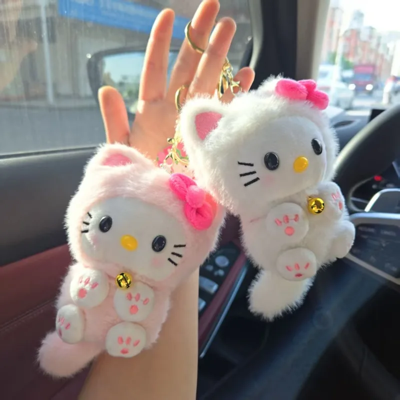 

Милый плюшевый кукла Hello Kitty, брелок, модный мультяшный KT Cat, подвеска на рюкзак с колокольчиком, украшение для сумки, детская игрушка, праздничные подарки