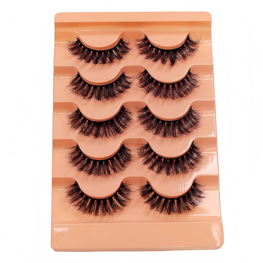 5 par sztucznych rzęs w stylu europejskim i amerykańskim z efektem kreskówkowym w kształcie litery C, zapewniających gęstotę i objętość rzęs w stylu amerykańskim.